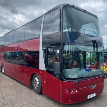 Front view of double deck bus
